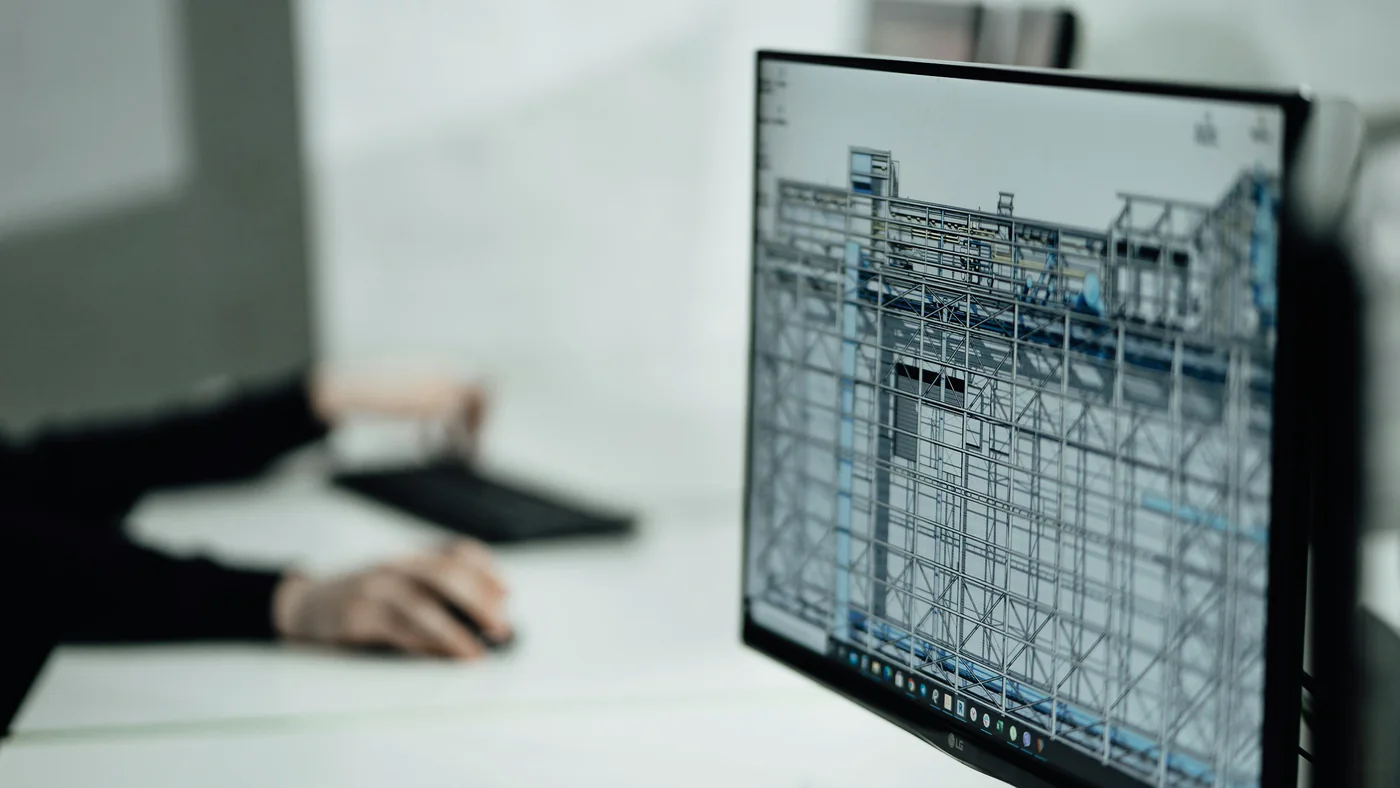 BIM-model van een gebouw op een monitor