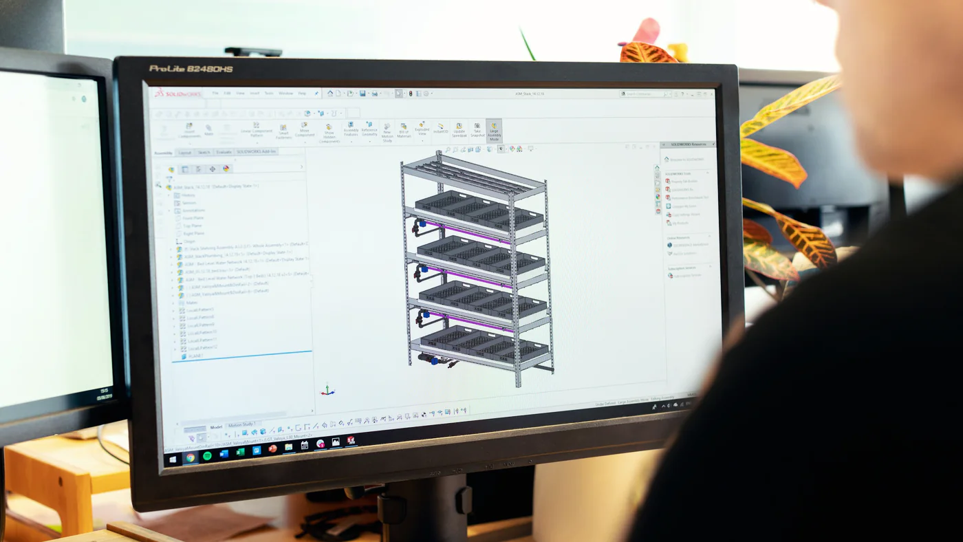 3D-model van een stellingconstructie in CAD-software