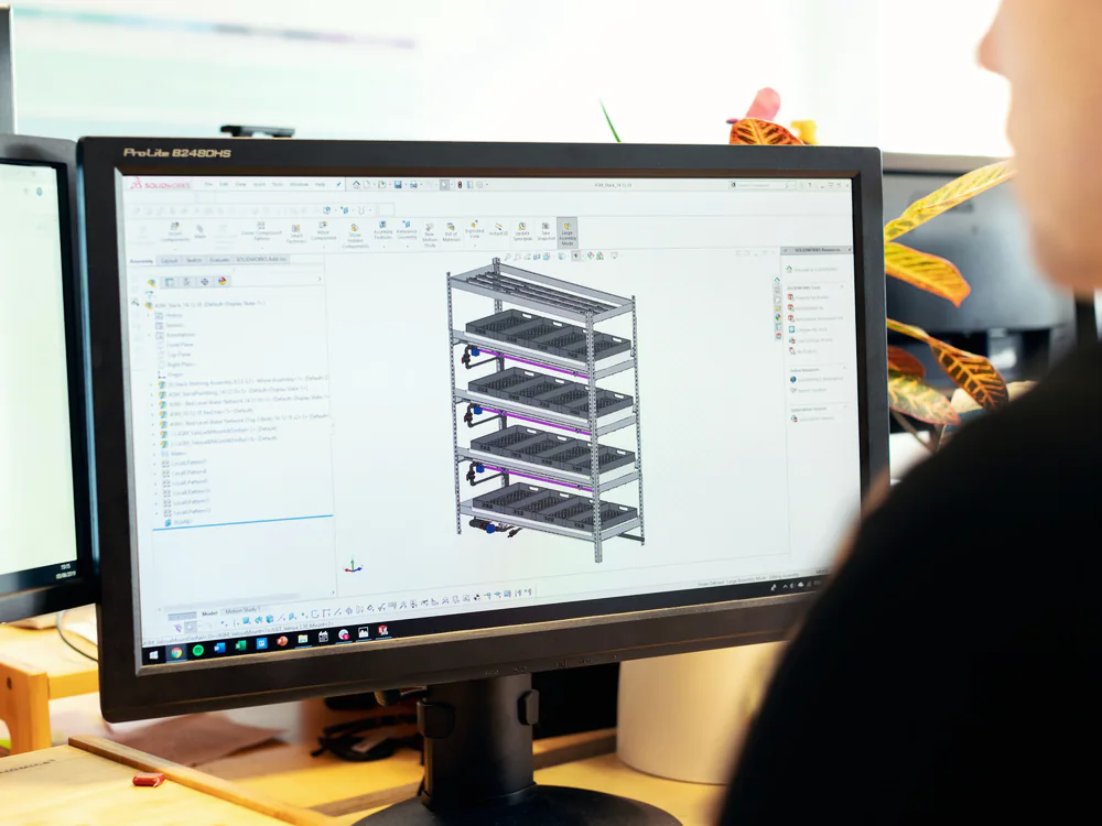 3D-model van een stellingconstructie in CAD-software