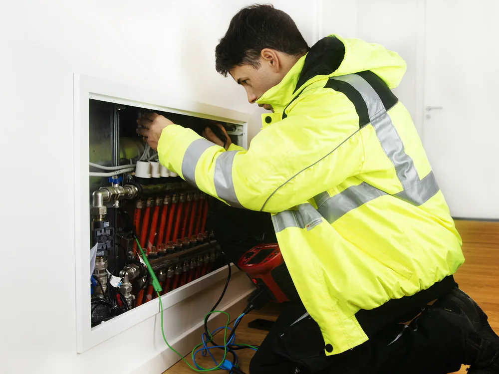 Elektromonteur werkt aan de bedrading van een installatie